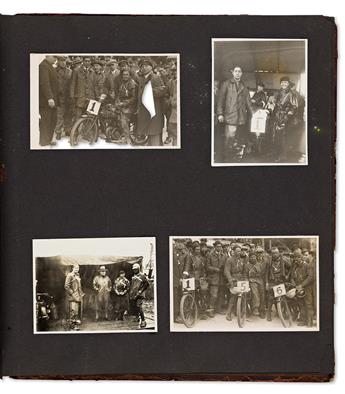 (MOTORCYCLE RACER) A scrapbook with 14 photos of Hanni Köhler, a famous 1920s German motorcycle racer with 10 world records. Circa 1926